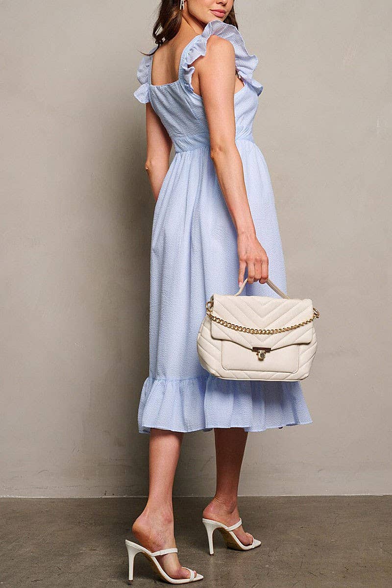 SLEEVELESS RUFFLE BUTTON UP DETAILED MAXI DRESS