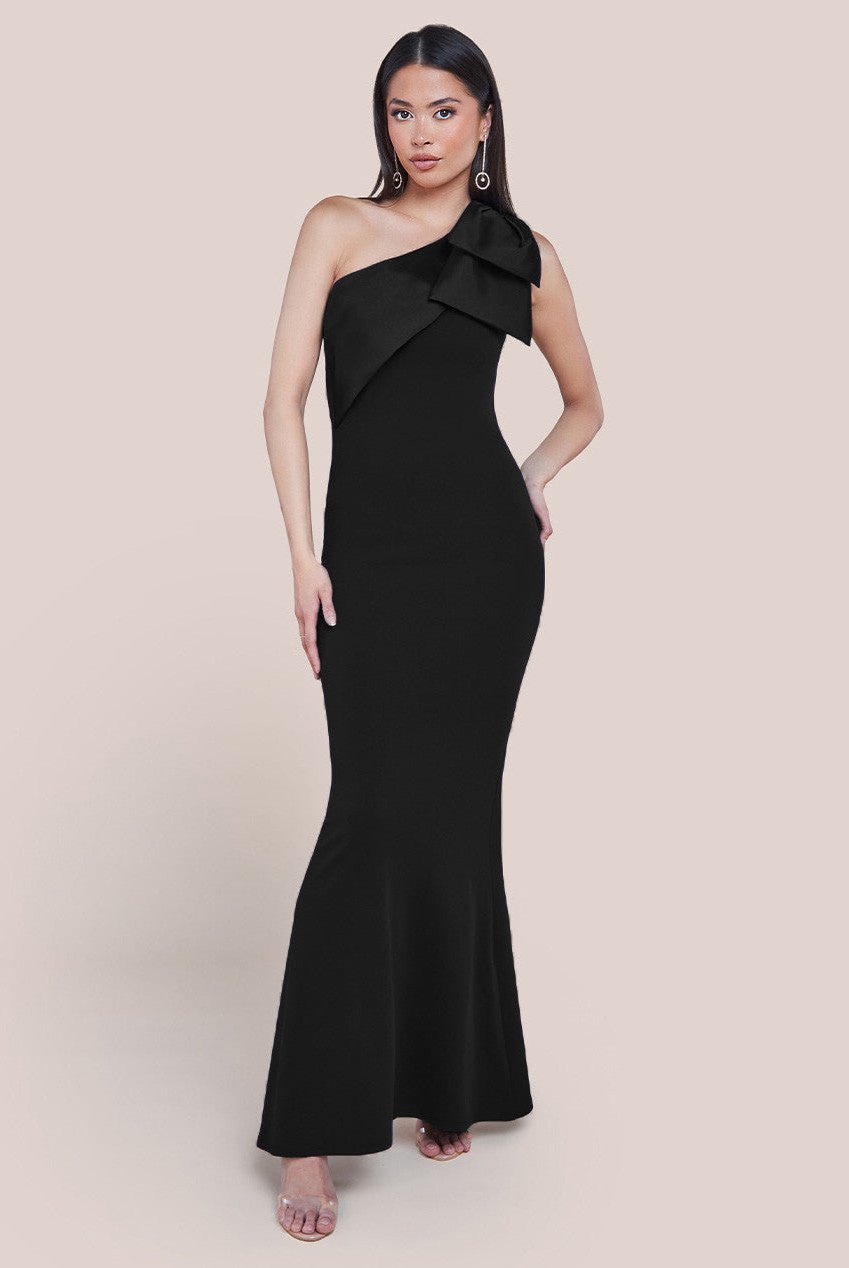 One shoulder bow satin dress