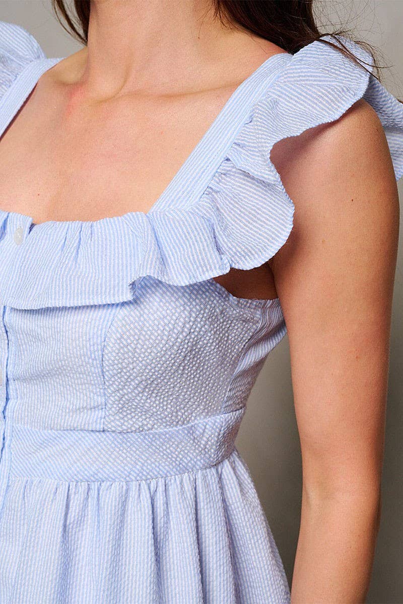 SLEEVELESS RUFFLE BUTTON UP DETAILED MAXI DRESS
