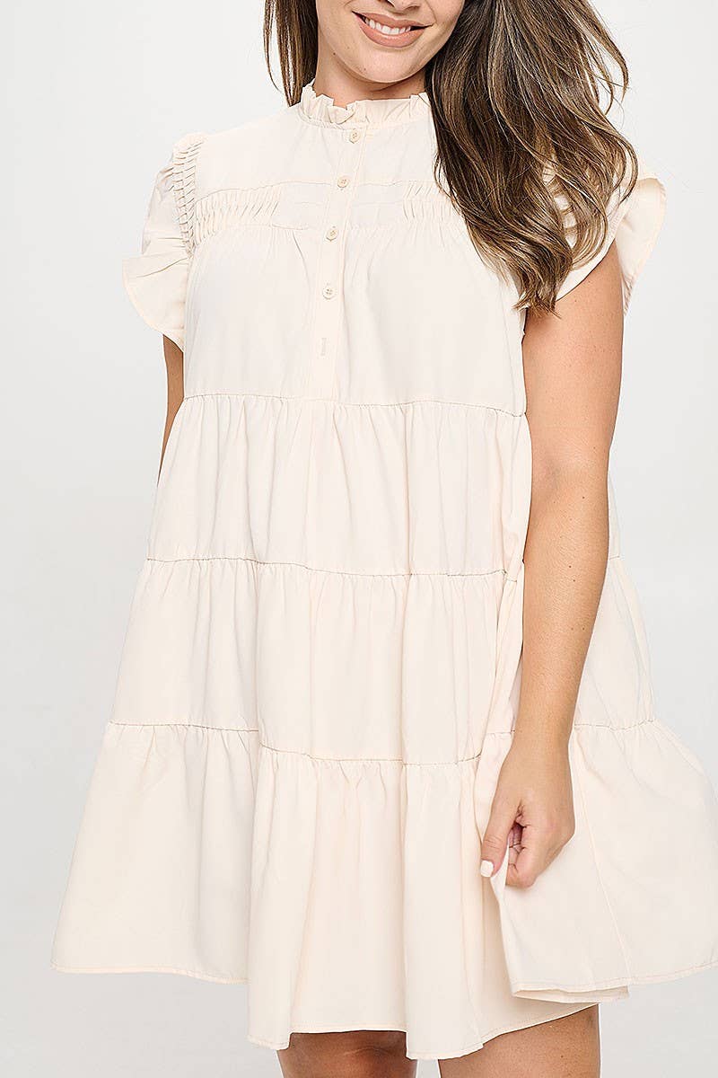 RUFFLE CAP SLEEVE TIERED DRESS
