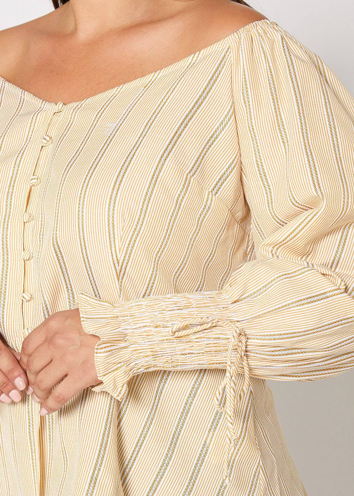 Smocked Sleeve Wrap Blouse