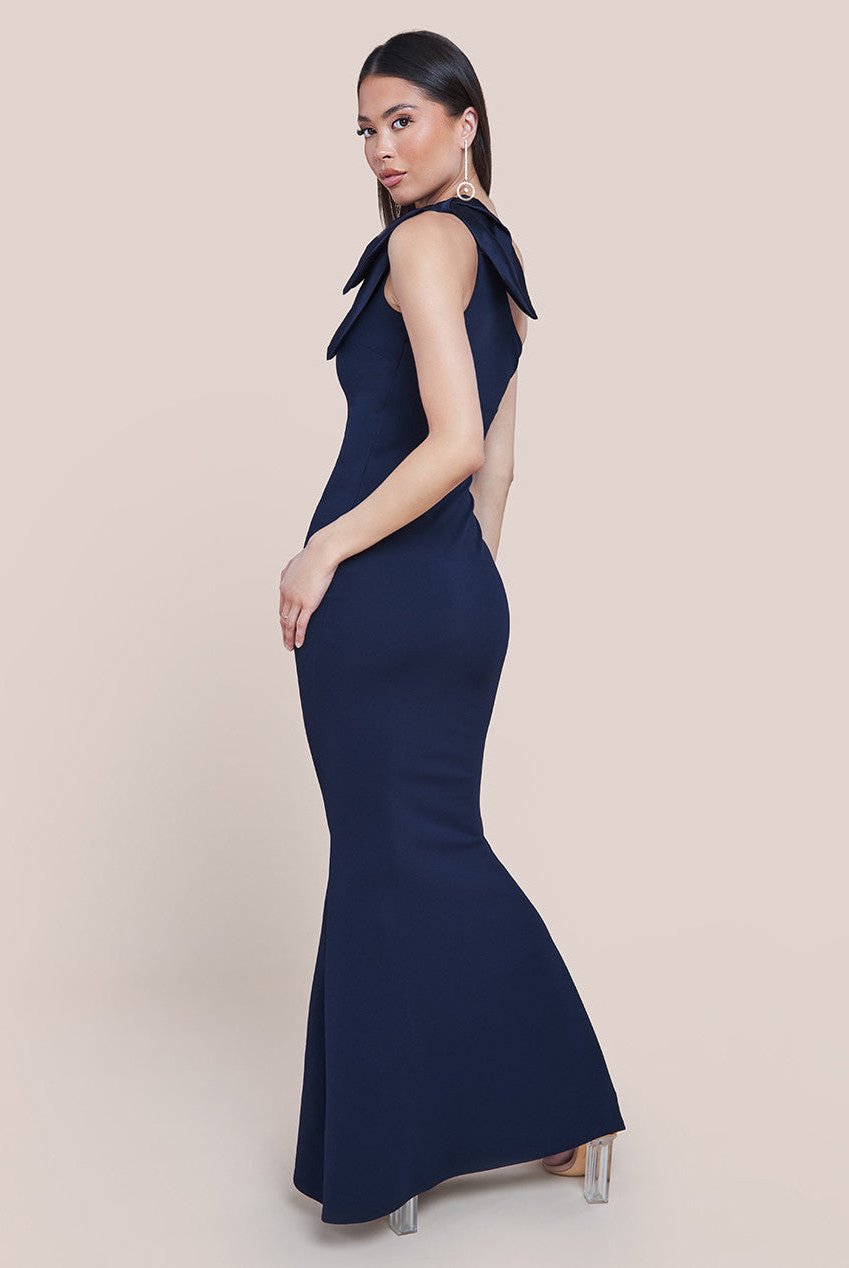 One shoulder bow satin dress
