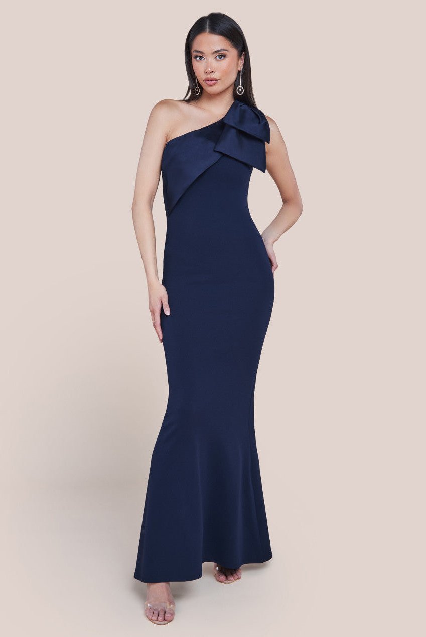 One shoulder bow satin dress