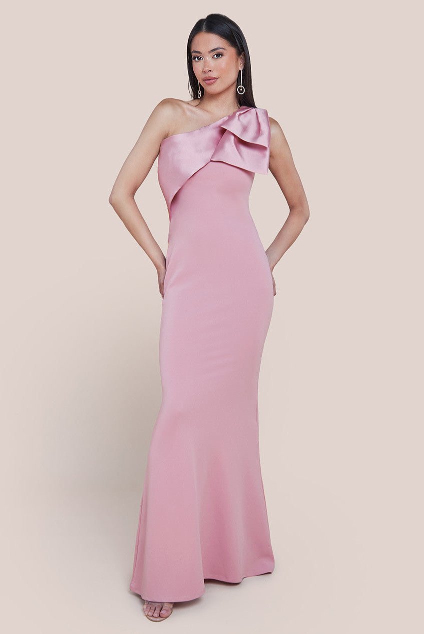 One shoulder bow satin dress