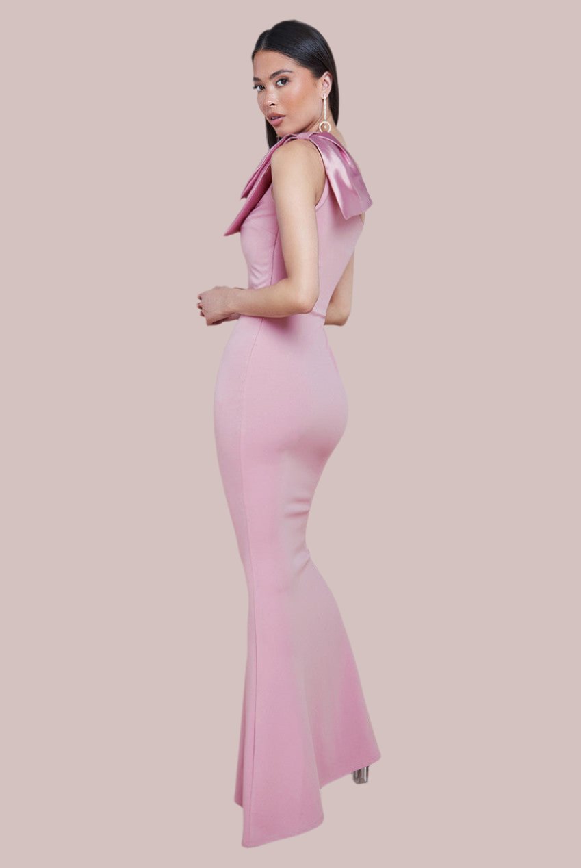 One shoulder bow satin dress