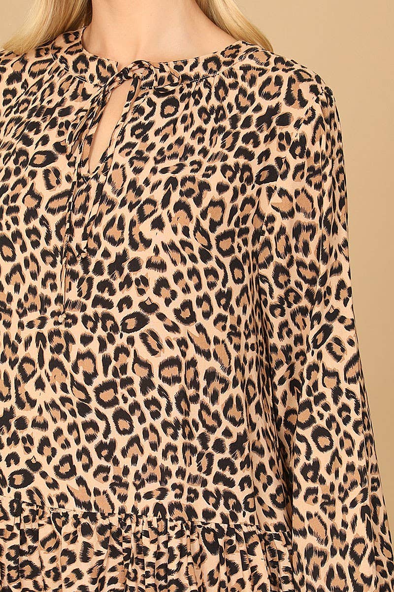 LEOPARD DRESS FLOUNCE SLEEVE
