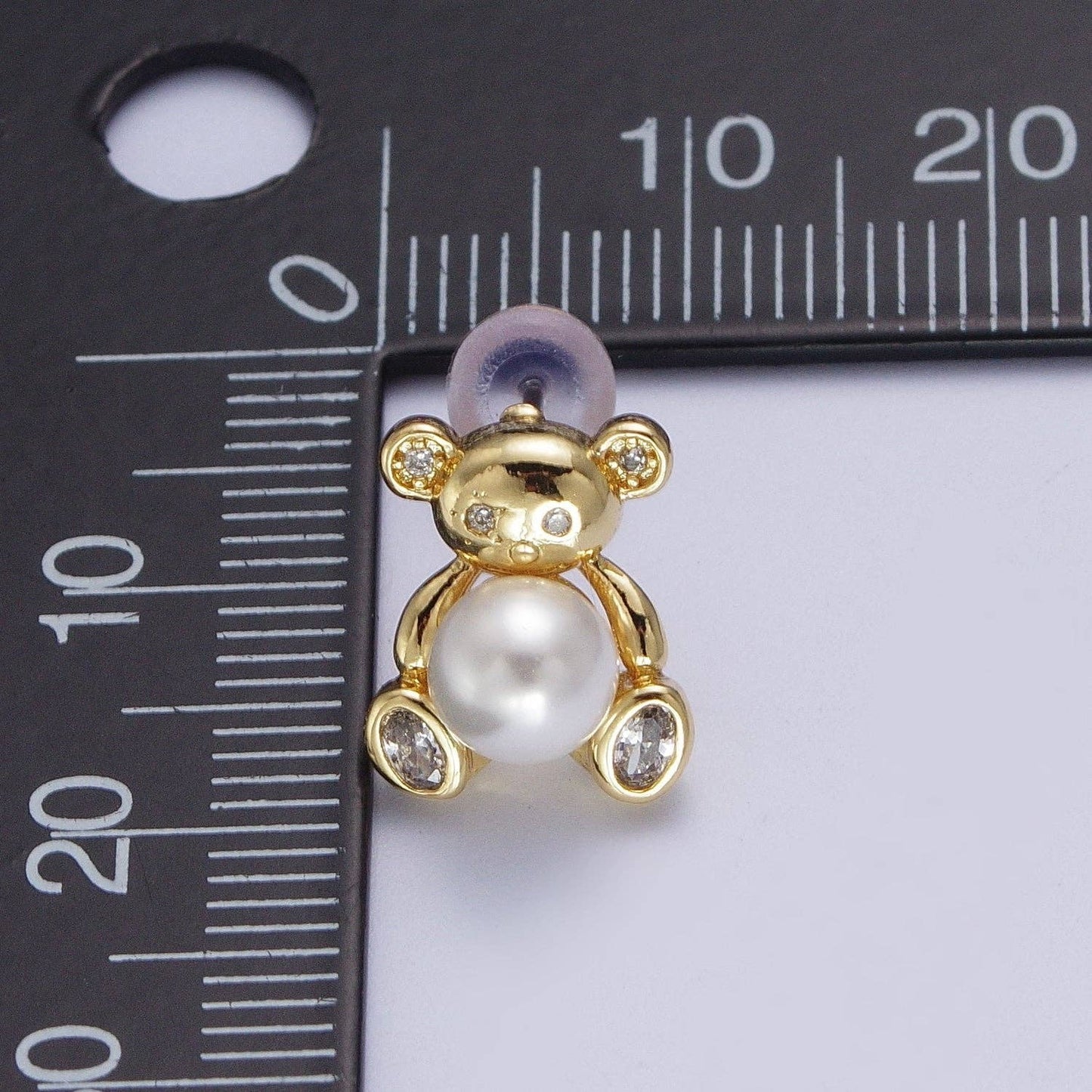 Gold Bear Stud Earring with Pearl