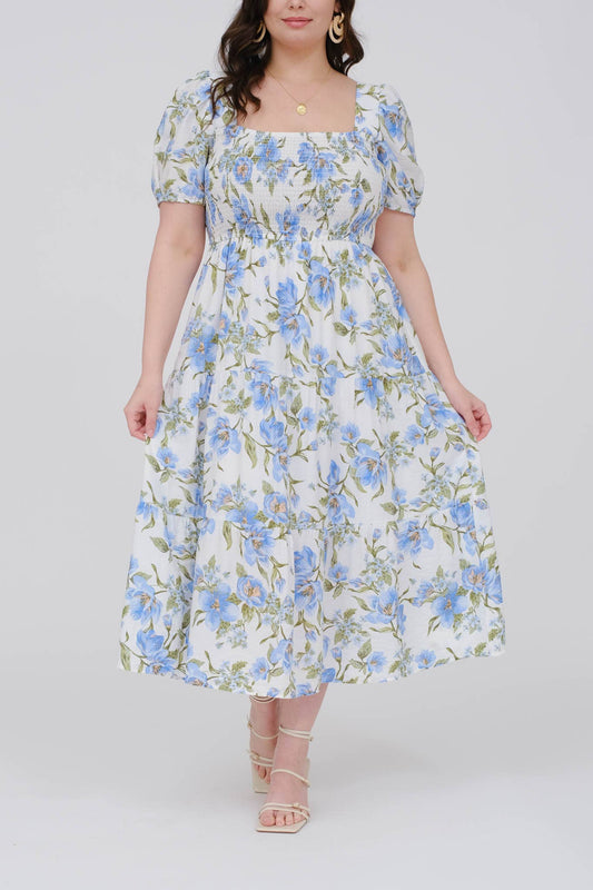 BLUE FLORAL MIDI DRESS