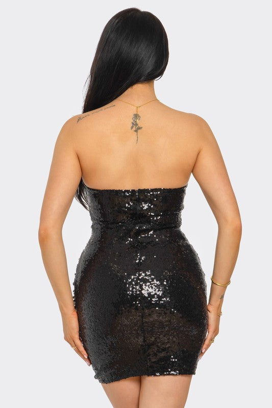 AQUA SEQUIN MINI DRESS