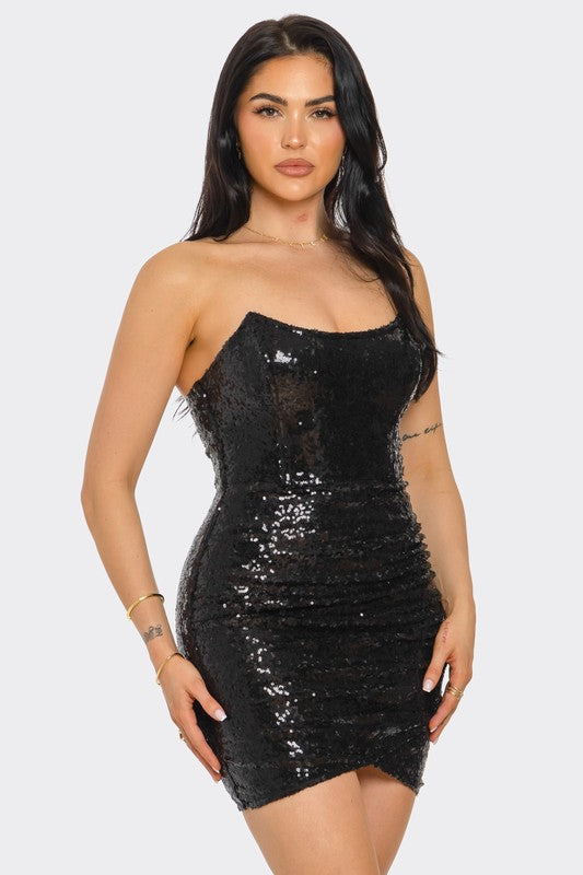 AQUA SEQUIN MINI DRESS