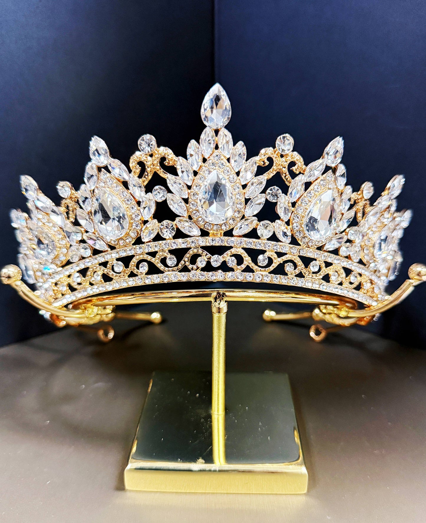 Gold Crystal Tiara, Princess Crown, Wedding Bridal Headdress