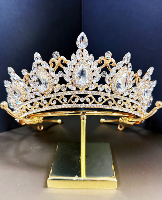 Gold Crystal Tiara, Princess Crown, Wedding Bridal Headdress