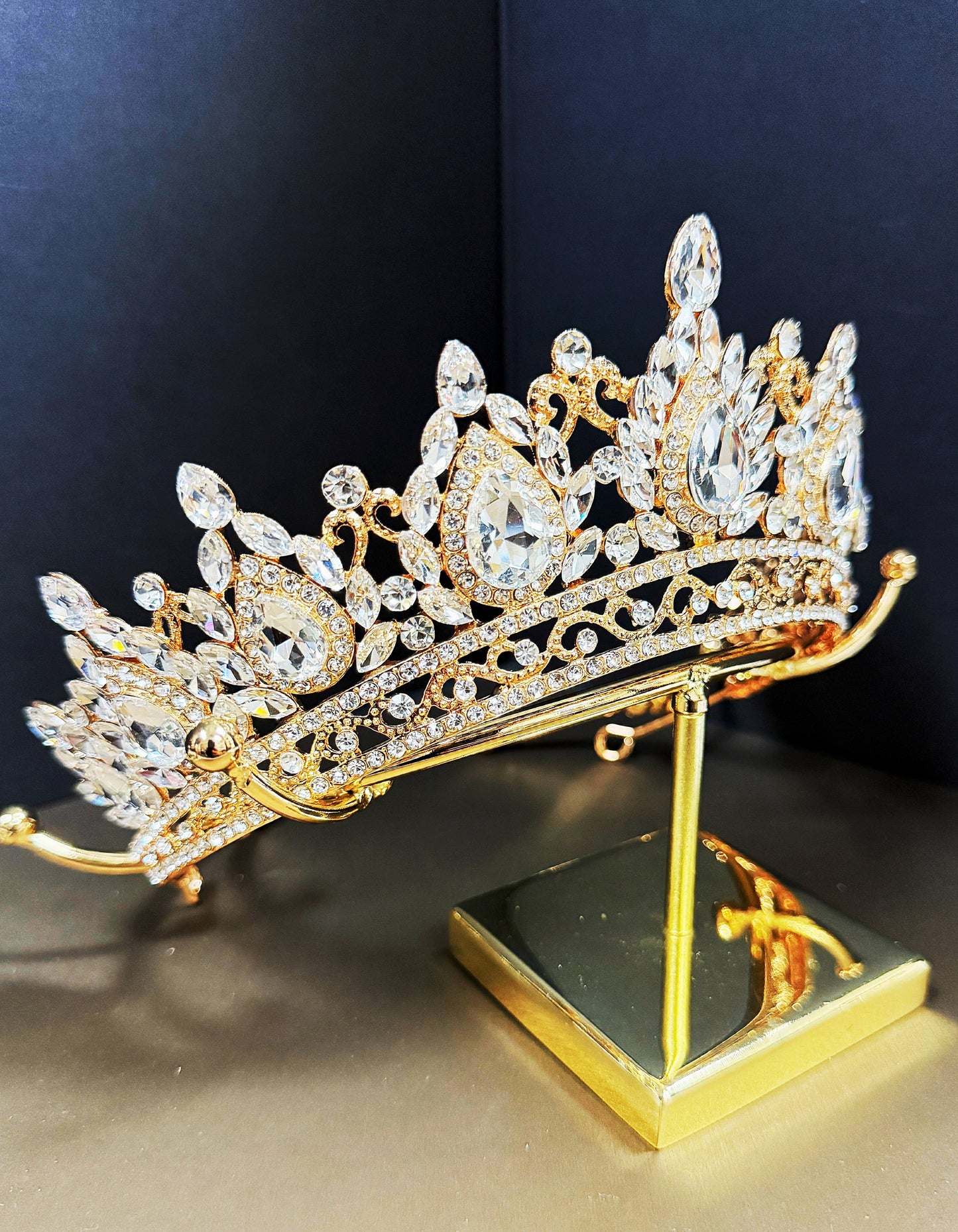 Gold Crystal Tiara, Princess Crown, Wedding Bridal Headdress