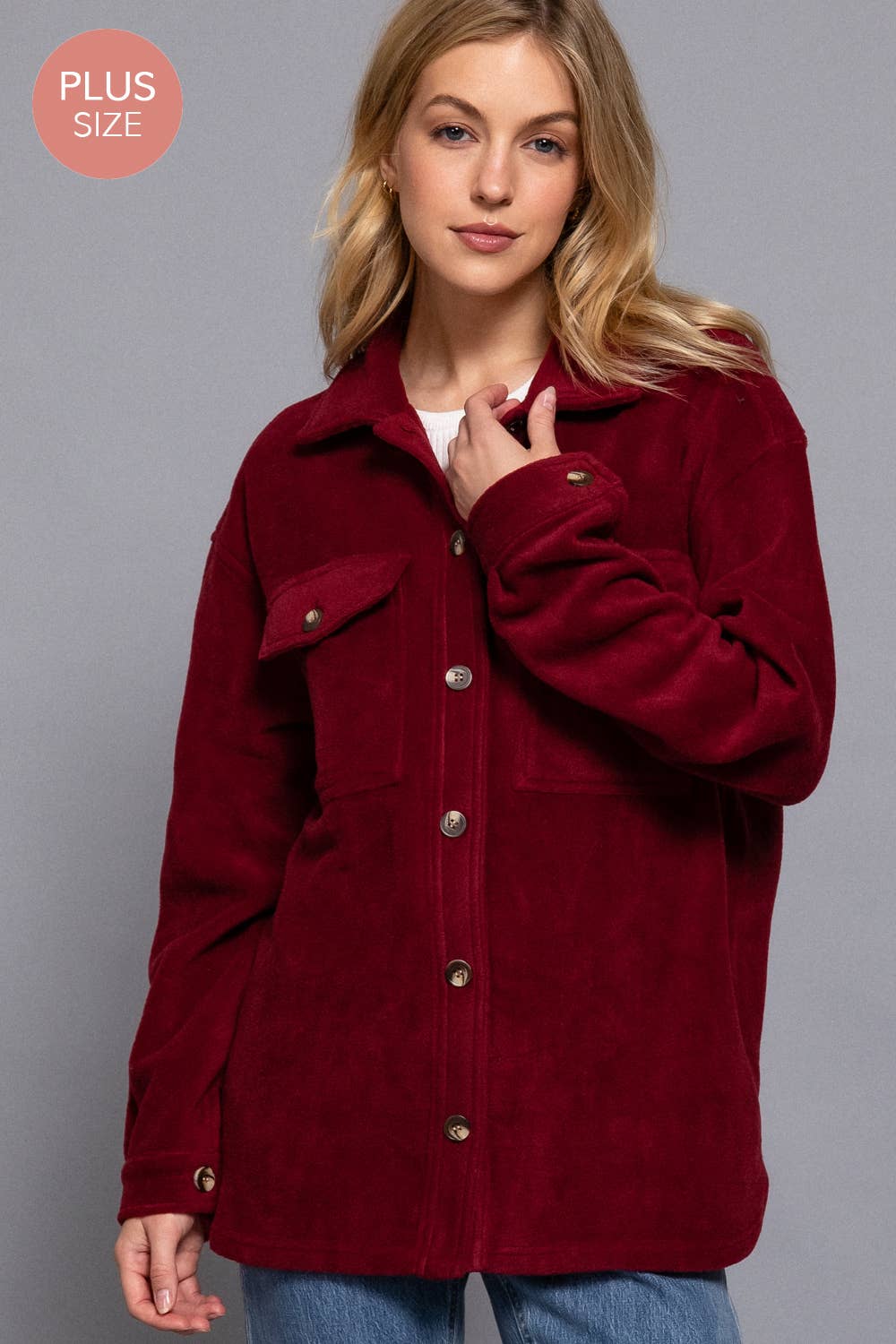 Long Sleeve Notched Collar Front Pocket Fleece Jacket