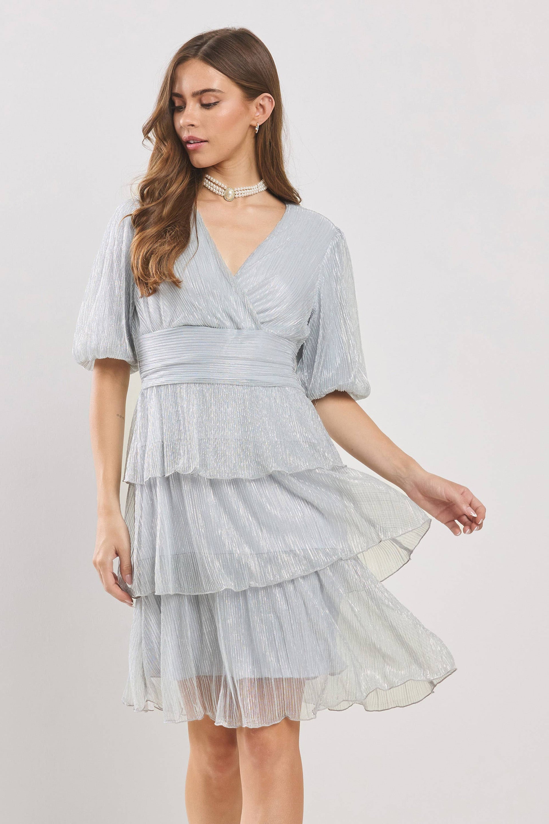 Silver chiffon mini dress Silver / XL