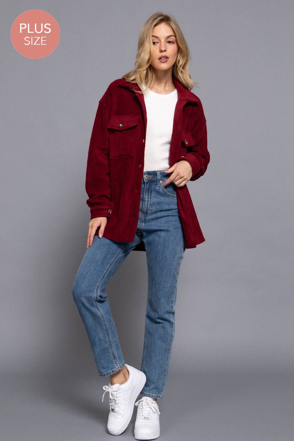 Long Sleeve Notched Collar Front Pocket Fleece Jacket