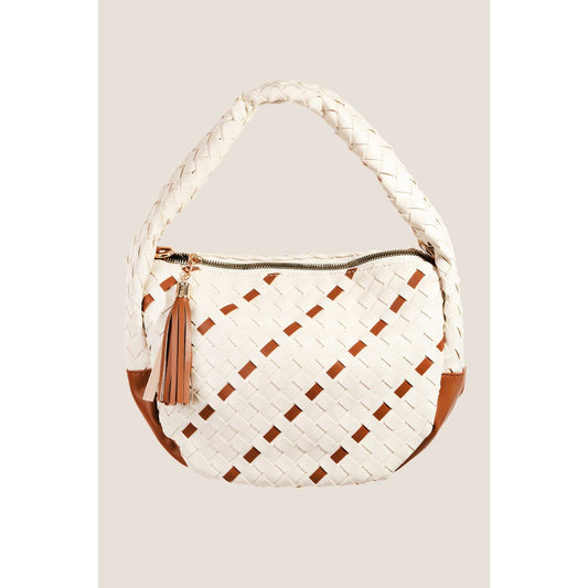 Faux Leather Basket Weave Semi Circle Bag