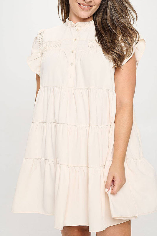RUFFLE CAP SLEEVE TIERED DRESS