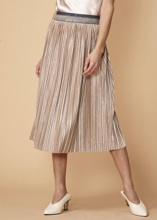 Nurode Glitter Waistband Pleated Skirt in Champagne