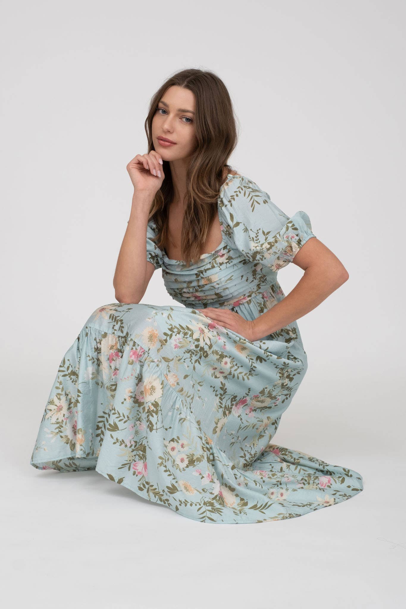 floral midi dress sleeves Trendy Sage Floral Midi Dress | Women's Dress