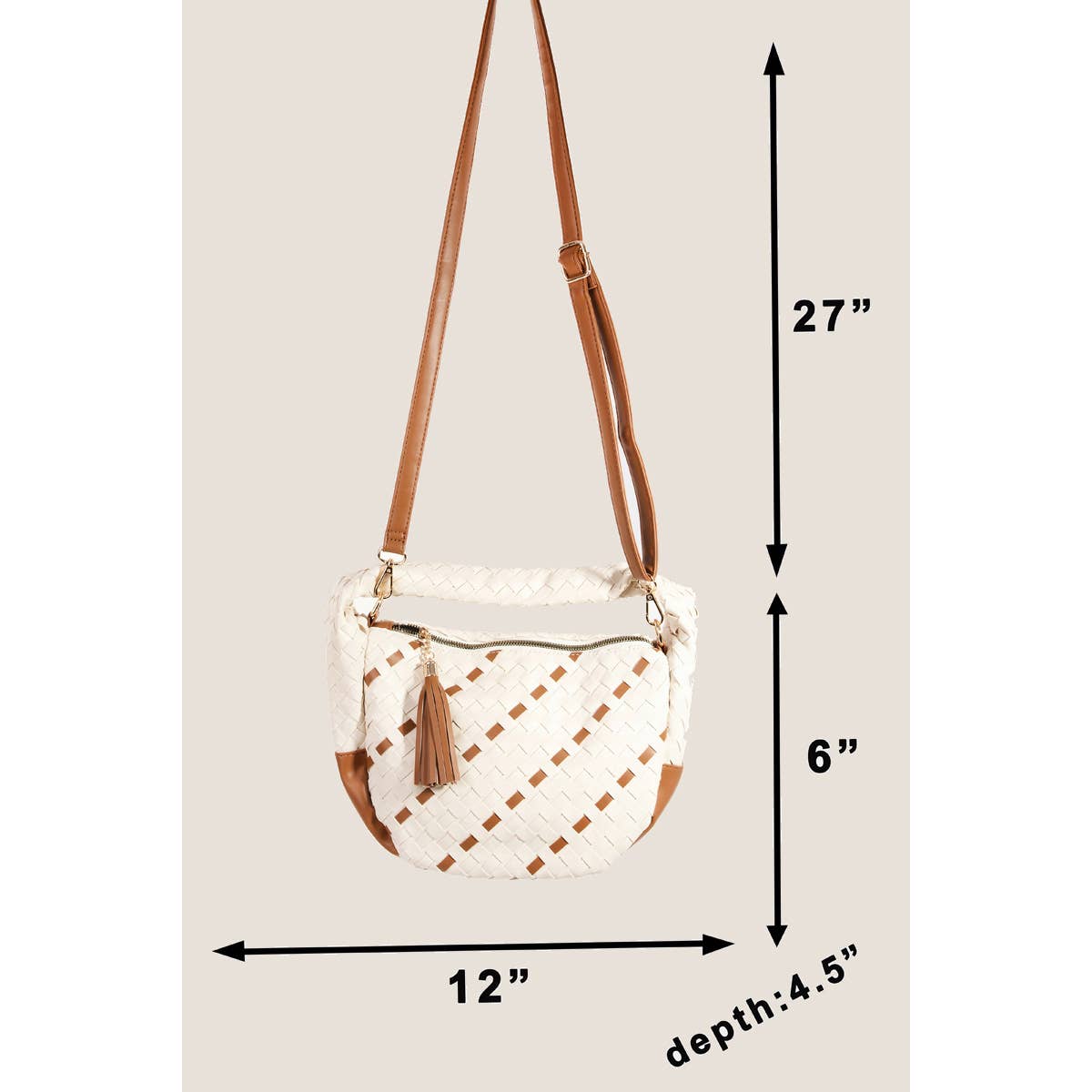 Faux Leather Basket Weave Semi Circle Bag