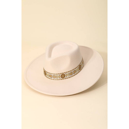 Embroidered Strap Fedora Fashion Hat