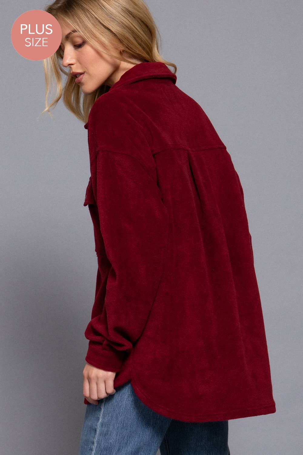 Long Sleeve Notched Collar Front Pocket Fleece Jacket