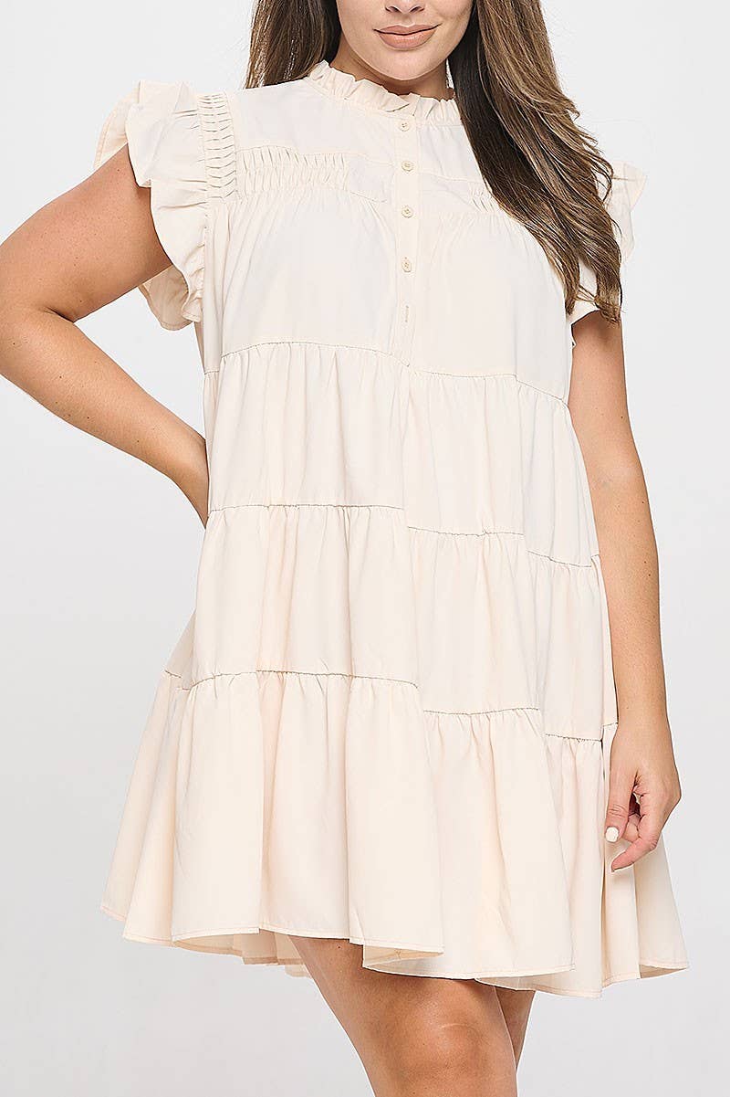 RUFFLE CAP SLEEVE TIERED DRESS