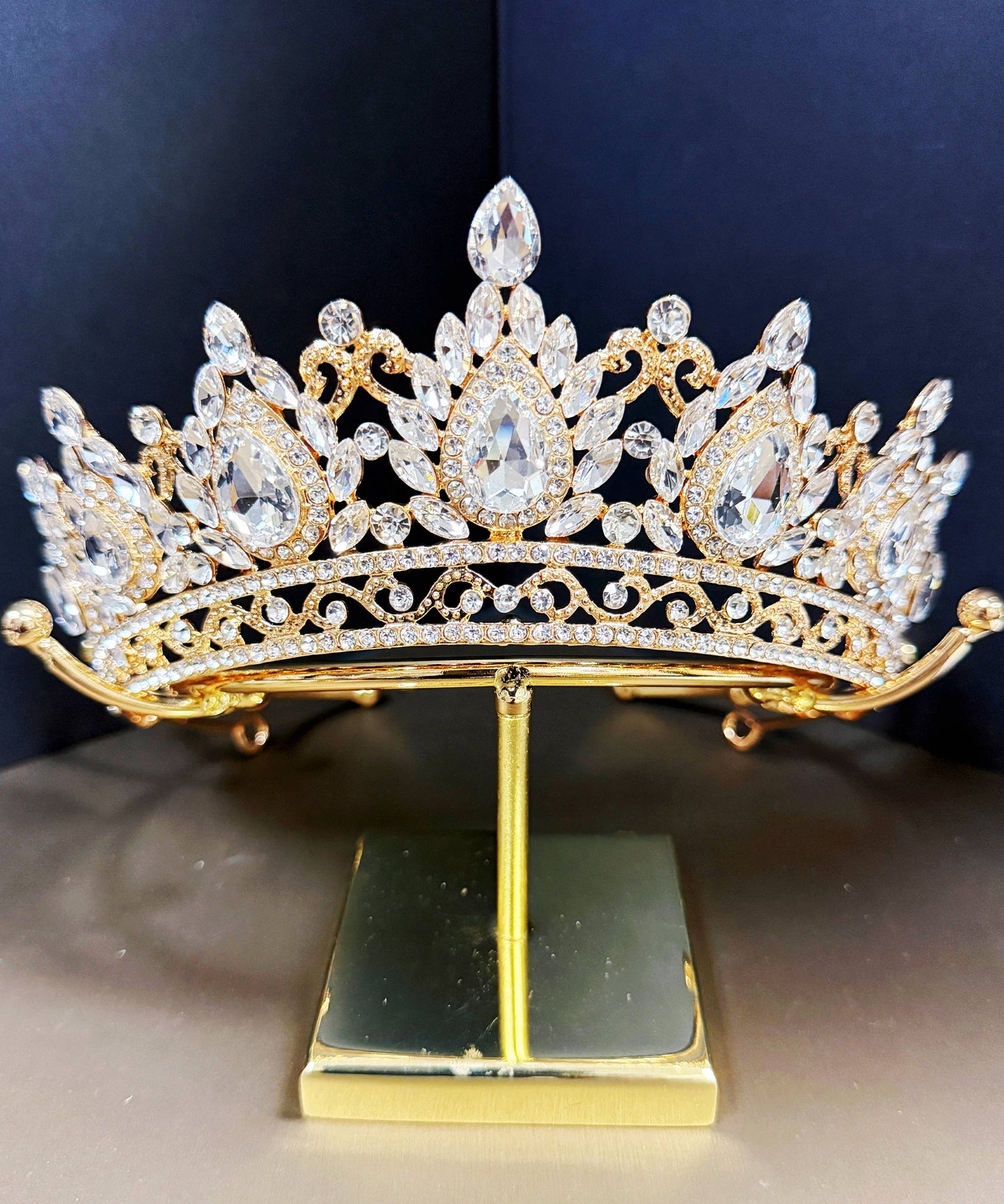 Gold Crystal Tiara, Princess Crown, Wedding Bridal Headdress