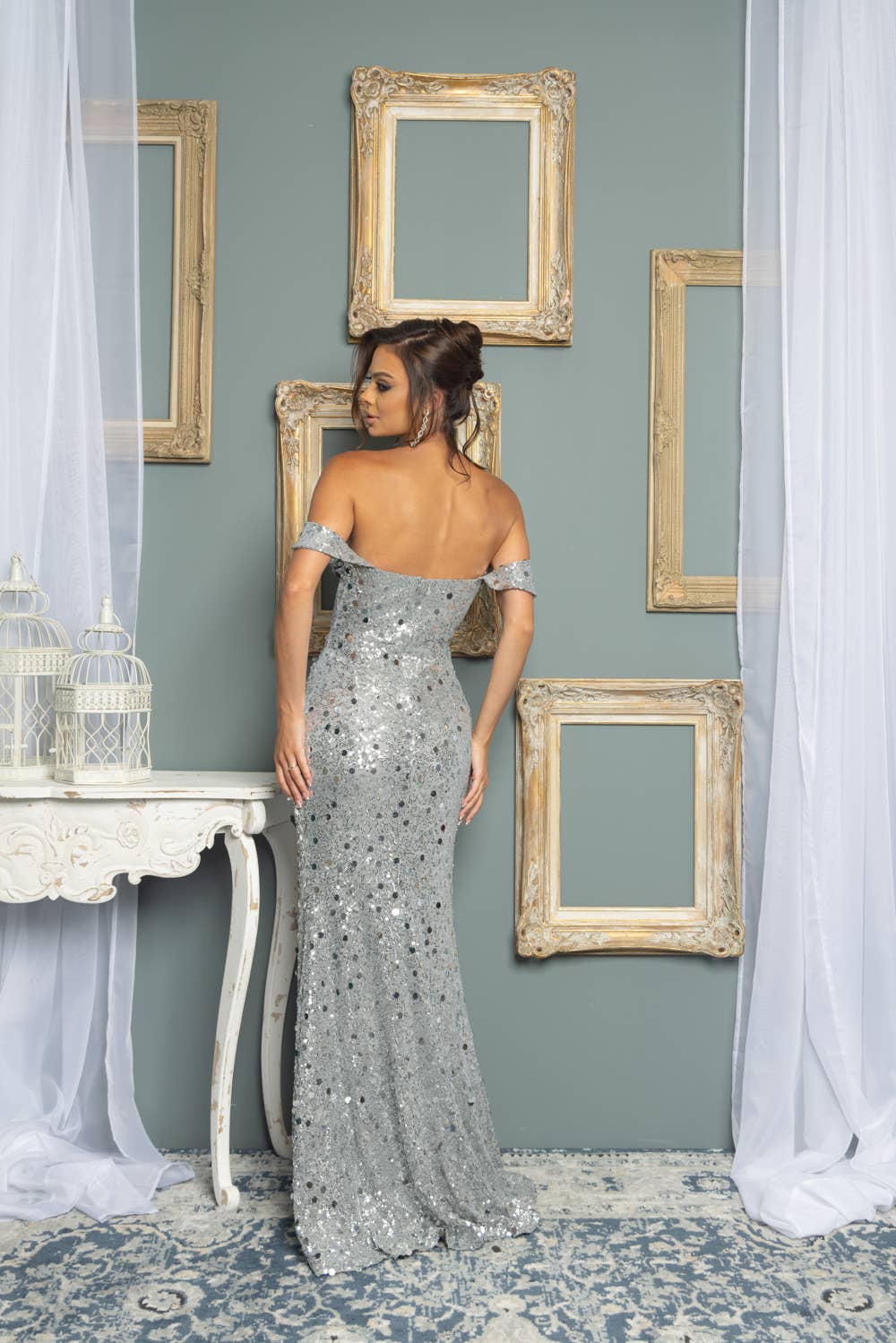 SILVERY SEQUIN CORSET TOP MAXI DRESS