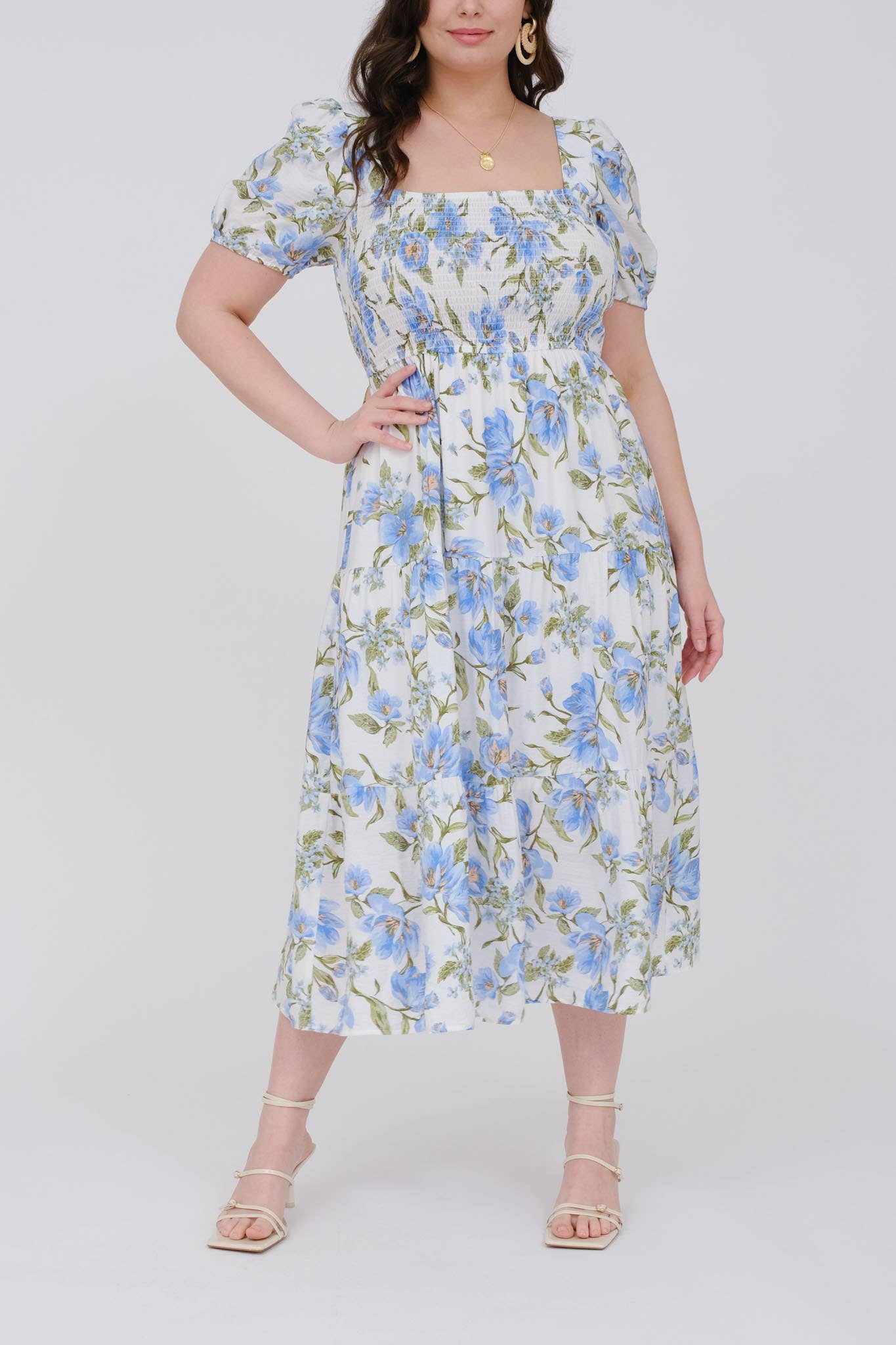 BLUE FLORAL MIDI DRESS