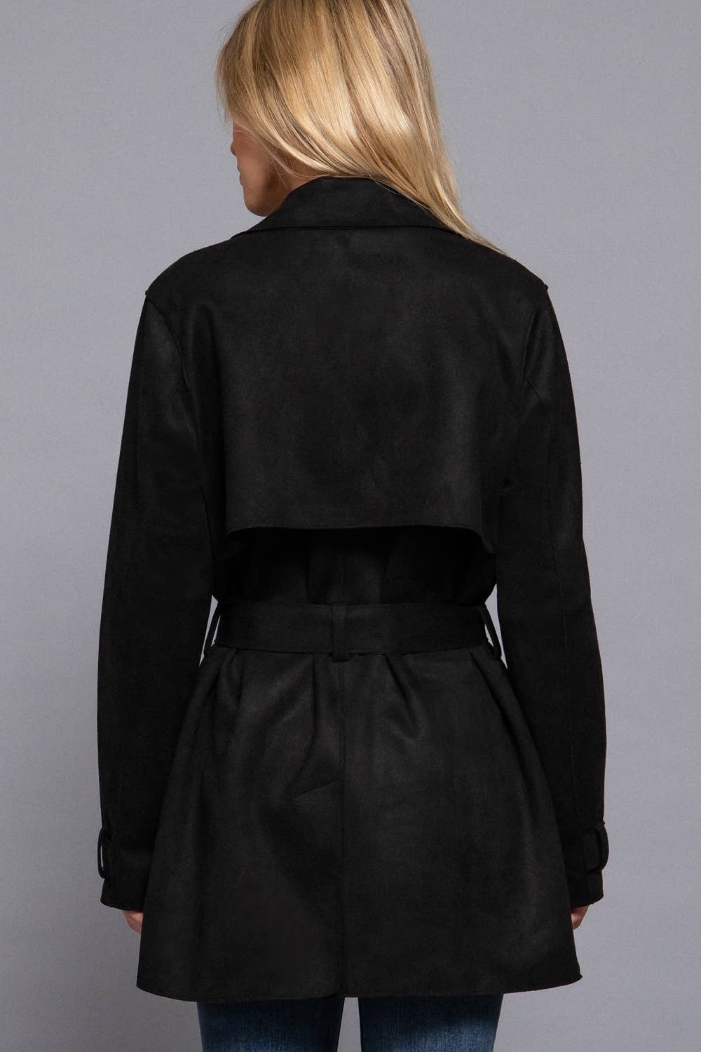 BLACKY Belted Faux Suede Trench Coat