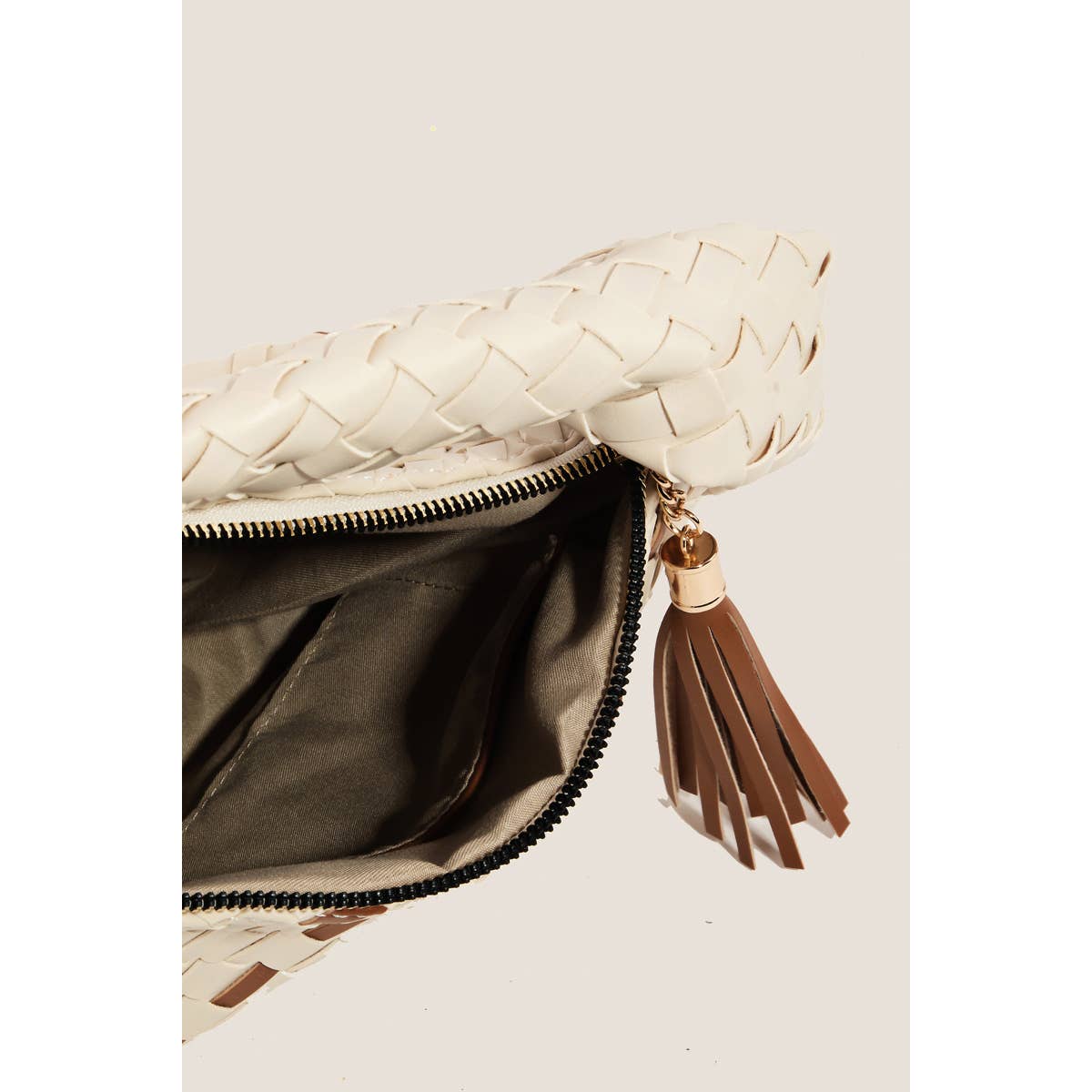 Faux Leather Basket Weave Semi Circle Bag
