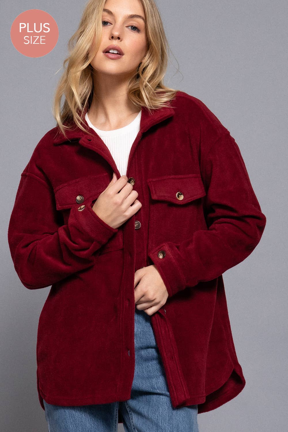 Long Sleeve Notched Collar Front Pocket Fleece Jacket