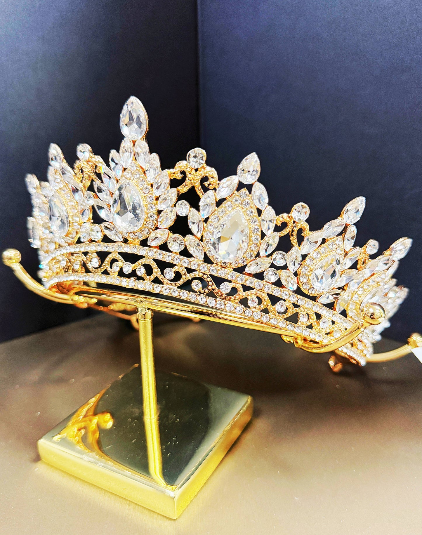 Gold Crystal Tiara, Princess Crown, Wedding Bridal Headdress