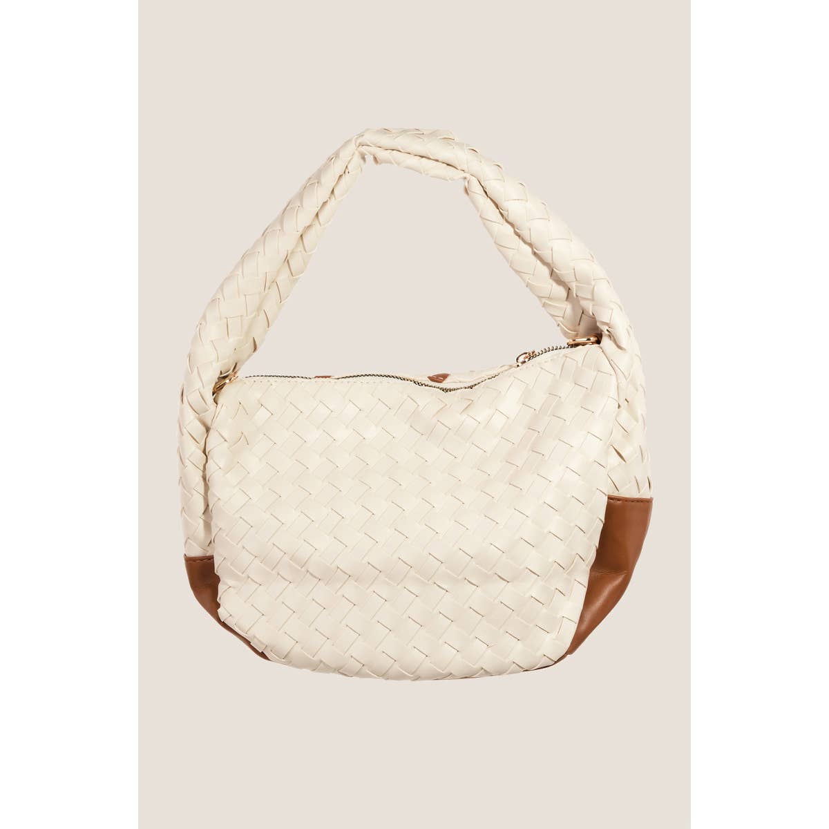 Faux Leather Basket Weave Semi Circle Bag