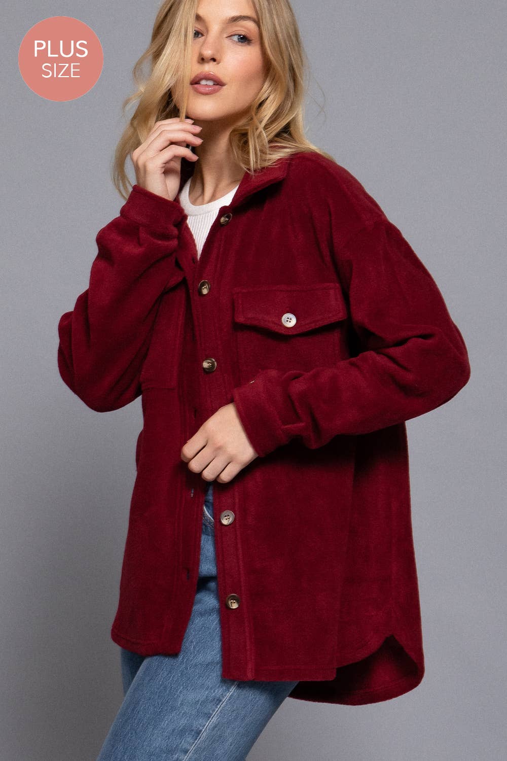 Long Sleeve Notched Collar Front Pocket Fleece Jacket