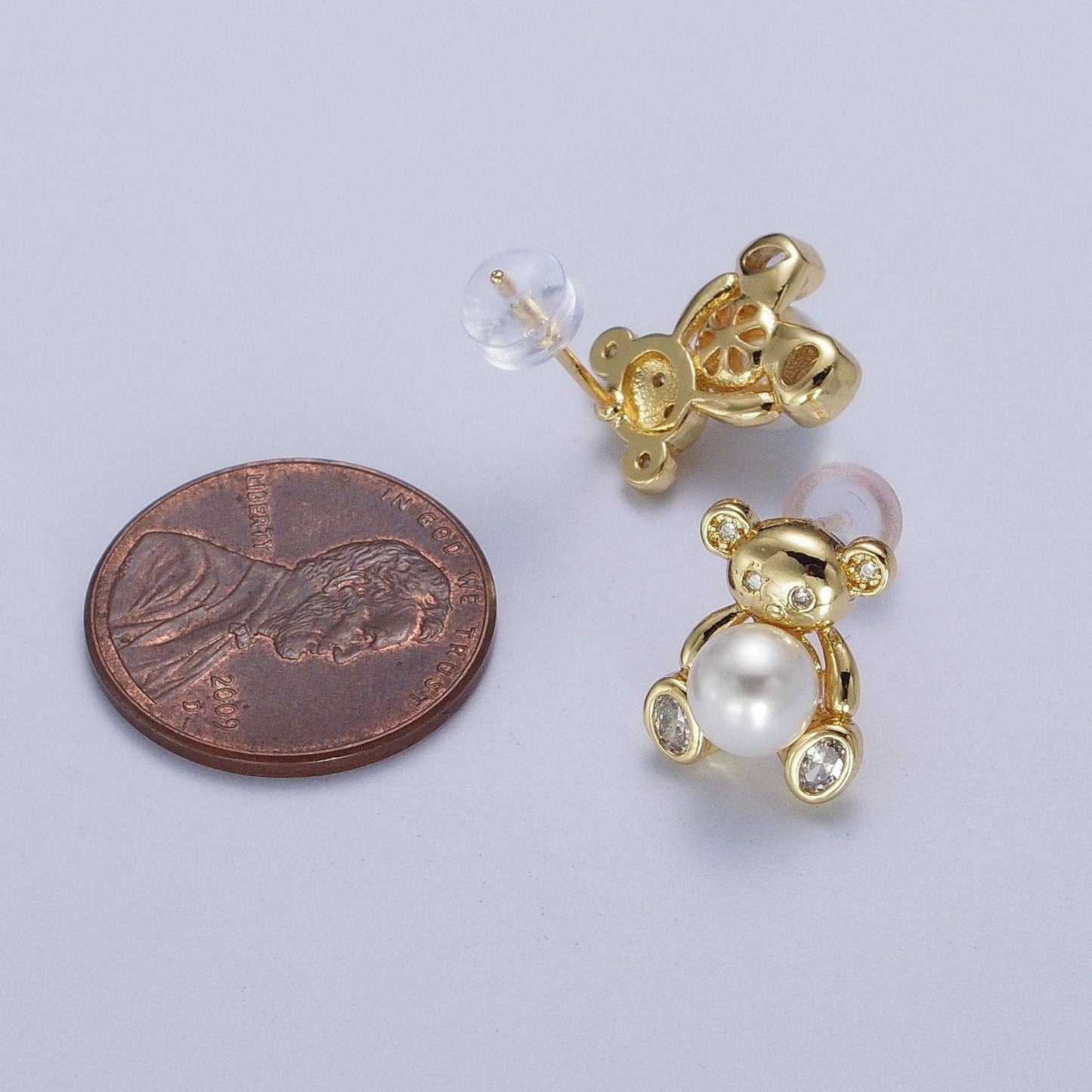 Gold Bear Stud Earring with Pearl